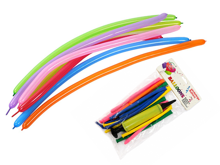 Pack 10 globos alargados con inflador colores lisos